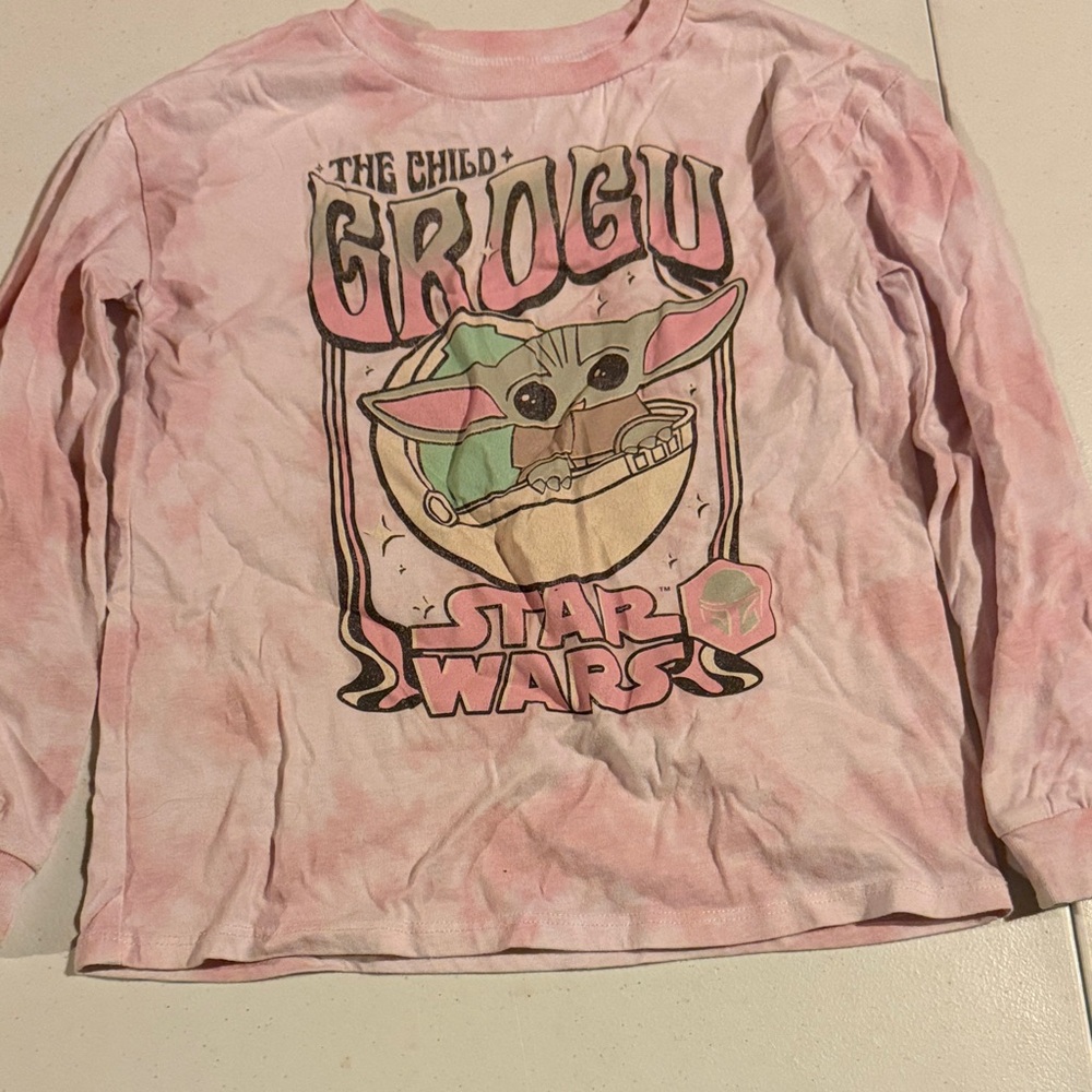 Star Wars Grogu Pink Tie-Dye Long Sleeve Kids Shirt
